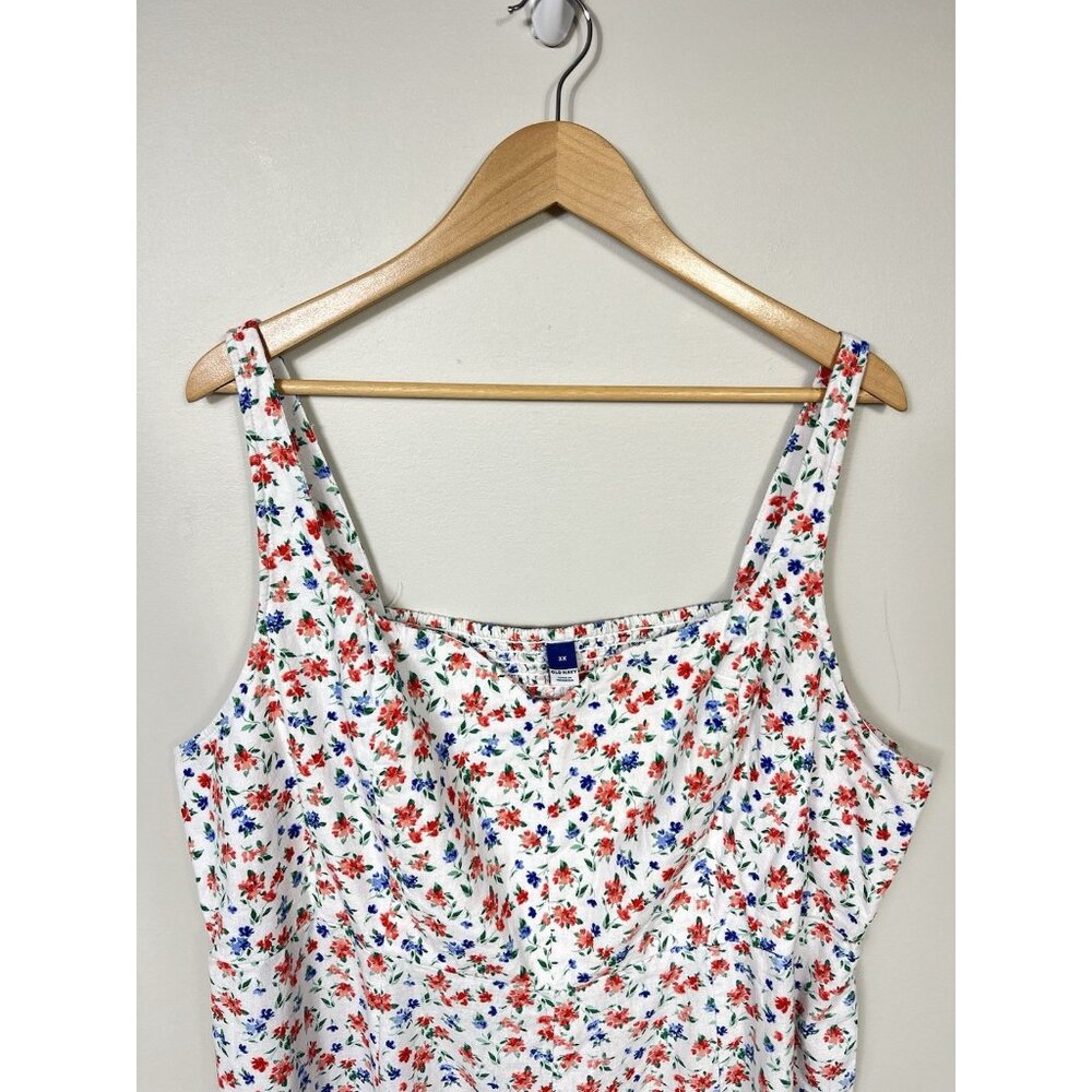 Old Navy Dress Women 3X White Blue Red Linen Floral Sleeveless Sundress Tropical - Picture 3 of 11